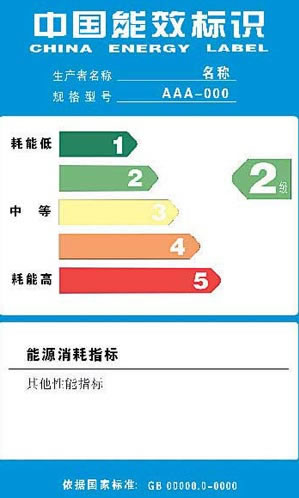 中国能效标识的标志及等级划分